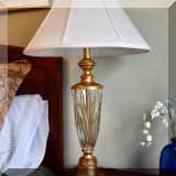D12. Crystal and gold lamp with cream shade. 34”h - $125